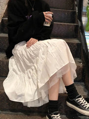 Long Tulle Midi Skirts Womens 2024 Autumn Elastic High Waist Mesh Tutu Pleated Skirts Female Black White Long Skirt Streetwear