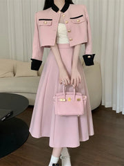 High Quality Small Fragrance Two Piece Set Women Short Jacket Coat + Long Skirt Suits Korean Elegant Fashion OL 2 Piece Sets