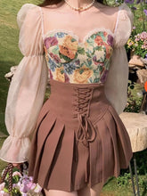 Summer Vintage Corset Tops + Mini Skirts 2 Piece Dress Set Women Elegant Blouse Y2k Crop Top Evening Party Fashion Suits