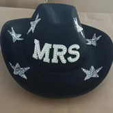 Women Diamond Star Cowboy Hat Pentagram Rhinestone Tassel White Bridal Party Wifey Wedding Hats Fashion Hat Cosplay Dress Up