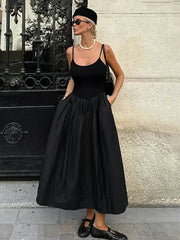 Fashion Black Suspender Dress 2025 Autumn Winter New Niche Slim Long Dresses Female High Waist Sleeveless Holiday Clothes