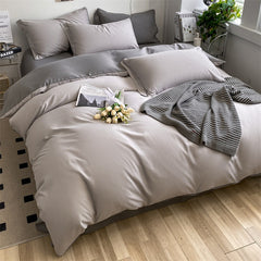 Set Washed Brushed Comforter Duvet Cover Flat Soft Comfort Bed Sheet Pillowcase