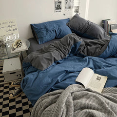 Bed Sheet Set Ins Style Double Color Washed Cotton Bed Sheet Quilt Cover Sheet 3-piece Set Comforter Set Queen King Size