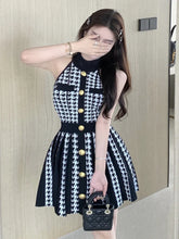 High Street Newest 2025 Fashion Elegant Houndstooth Knitted Dress For Women Sleeveless Sexy Summer Dress Casual Party Dresses