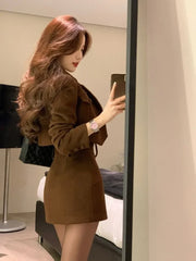 Elegant Fashion Long Sleeve Coat Women+ Sexy Slim Fit Camisole Tops+ Y2k High Waist Bodycon Skirts Sping New Three Piece Sets