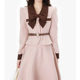 Autumn French Style Multicolor Women Suits 2023 Eleagnt Bow Short Coat High Waist A-line Mid Skirt Fashion Vintage 2 Pieces Set