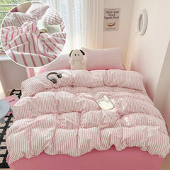 Stripe Style Duvet Cover Pillowcase with Bedsheet Soft Bed Linen Sets Skin-friendly Bedding Set for Home