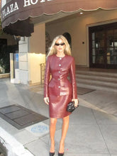 2024 New Burgundy Pu Leather Skirt Sets Elegant O-neck Single Breasted Slim Jackets 2 Piece Suit Female Office High Streetwear