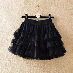 Elastic Gothic Ruched Lace Tutu Skirt Women Black Mesh Detail Petticoat Sexy Mini Tulle Skirts Party Club Wear Dancer