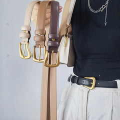 Luxury Designer Cowhide Leather Belt for Women Metal Buckle Waist Strap Female Jeans Dress Trouser All-match Decorative Waistban