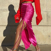 Slit Elegant Maxi Skirt For Women High Waist Pleated Skirts Ladies Versatile Casual Temperament Long Women's Skirt