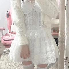 Elastic Gothic Ruched Lace Tutu Skirt Women Black Mesh Detail Petticoat Sexy Mini Tulle Skirts Party Club Wear Dancer