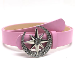 Goth Luxury Brand New PU Leather Inlaid with Diamonds Starry Moon Button Head Belt for Women Jeans Skirt Punk Y2k Accessories