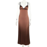 Deep V Neck Spaghetti Strap Backless Dress Female Satin Sexy 2025 Fashion Long Dress Splice Slim Suspender Dress Ladies
