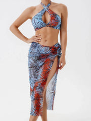 Halter Cross Bikini 2025 Hollow Swimsuit & Beach Dress 3 Piece Sexy Swimwear Women Bathing Suit Padded Beachwear Swimming Summer