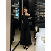 Elegant Long Sleeve Off-shoulder White Dress For Women Autumn 2025 New Style Waist-fitted Fashionable Collection Dress