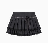 2024 Early Autumn New Pu Leather Skirts Y2k Vinage Lace Patchwork Tie Bow Skirt for Women High Waist All-match Faldas Mujer
