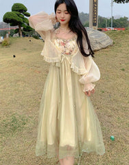 France Sexy Elegant Dress Women Fairy Party Midi Dresses Female Patchwork Print Bandage High Waist Korean Fashion Dress 2025 New