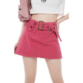 Graduation Gift Women's Vintage Denim Pink Half Body Skirt Korean Fashion Design High Waist Wrap The Buttocks A-Line Short Skirt Ladies Summer