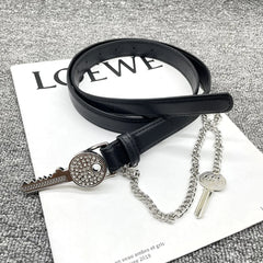 2025 New Women's Luxury Belt Fashion Vintage Rhinestone Key Buckle Bb Belts Y2k Leather Dress Jeans Accessories