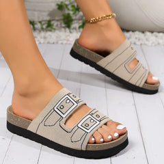 Women's Knitted Slippers 2025 Summer Hot Sale Flat Sandals Beach Open Toe New Fashion Thick Soled Casual Dress Women's Slippers