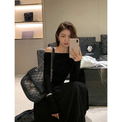 Elegant Long Sleeve Off-shoulder White Dress For Women Autumn 2025 New Style Waist-fitted Fashionable Collection Dress