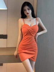 2025 Summer Women's Sexy Spicy Girl V-neck Low cut backless Fashion Tight Split Irregular Wrap buttocks Solid Color Dress SSMB