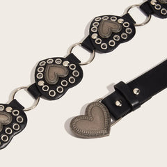 Gothic Vintage Women's Belt Y2k Heart Belt Buckle Out Circular PU Leather Splicing for Lady Designer Jeans Dress Accessories