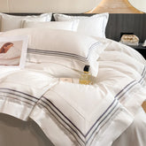 100% Cotton Luxury Hotel Style Bedding Set Queen King Size Solid Color Embroidery Duvet Cover Flat/Fitted Bed Sheet Pillowcases