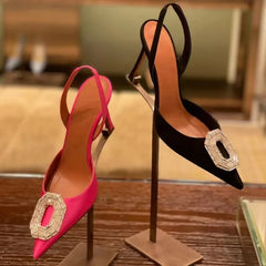 Sexy Luxury Designer High Heels Silk Rhinestone New Sandals Women Pointy Fine Heel Fashion Glitter Wedding Party Dress Shoes