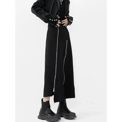 Harajuku Long Skirt Women Black High Waist A-line Zipper Split Irregular Japanese Fashion Midi Autumn Streetwear