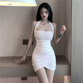 korean style sexy cross neckline dress elegant for women summer spicy girls with slim waist exposed back dresses Solid color 7N6