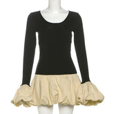 Contrast Color Slim Ball Gown Dress Female Long Sleeve Patchwork Elegant Mini Dress Sexy Hot Girl Party Club Clothing New