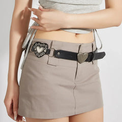 Gothic Vintage Women's Belt Y2k Heart Belt Buckle Out Circular PU Leather Splicing for Lady Designer Jeans Dress Accessories