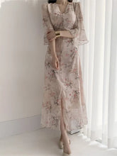 New Elegant Single Breasted Printed Women Dresses 2022 Chic Corset Sexy V Neck Ruffle Vestido Party Dress Vintage Lady Clothes