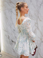 High Quality Hollow Out Long Sleeve Backless Women Dress Vocation Holiday A-Line Mini Dress