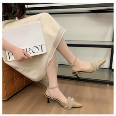 Pointed Toe Sexy Mid Heels Party Shoes Women Sandals Designer Summer Brand Pumps Slingback Casual Shoes Dress Slippers 2025 New