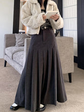 Grey Long Skirts Womens Maxi Skirt 2023 Autumn Winter Woolen Skirt Goth Lolita High Waist Ruffle Pleated Skirts