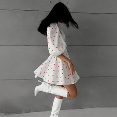 Printed Puff Sleeve Short Dress For Women Lapel Chic Single Breasted Fashion A-Line Patchwork Casual Female Party Dress