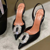 Sexy Luxury Designer High Heels Silk Rhinestone New Sandals Women Pointy Fine Heel Fashion Glitter Wedding Party Dress Shoes