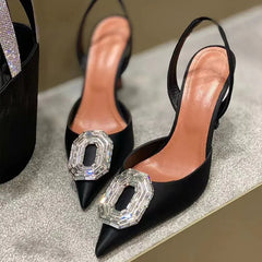 Sexy Luxury Designer High Heels Silk Rhinestone New Sandals Women Pointy Fine Heel Fashion Glitter Wedding Party Dress Shoes