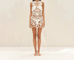 Solid Color Bikini and Crochet Dress Women Fashion Two Piece Outfits Swimsuit Luxury Swimwear Vacation Bathing Suits 2025