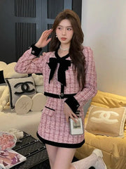 2024 autumn winter Small Fragrance Tweed Two Piece Set Women Short Jacket Coat + Skirt Suits Korean 2 Piece Sets Women Outfit