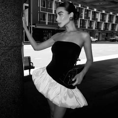 Elegant Strapless Bud Mini Dress For Women Contrast Color Gown Dress Sleeveless Sexy Irregular High Waist Tube Top Dress