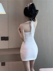 korean style sexy cross neckline dress elegant for women summer spicy girls with slim waist exposed back dresses Solid color 7N6