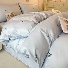 3pcs Blue Duvet cover set (1*Duvet Cover + 2*Pillowcase, Without Core), ow print Bedding Set, Soft Comfortable