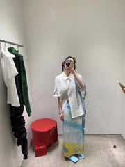 Harajuku Street Print Skirt for Women Y2k E-Girl High Waist Split Straight Skirts 2024 Summer New Mid-length Faldas Mujer