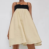 Fashion Suspender Contarast Color Dress Women's Backless Loose Beach Holiday Short Spaghetti Strap Dress Female Pullover