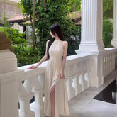 New 2025 Women's French Elegant Midi Dress Fashion Fairy Pleated Party Prom Evening One Piece Clothes