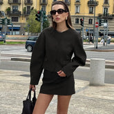 Fashion Cardigan Skirt Two Pieces Set Female Button Long Sleeve Top Slim Solid Mini Skirt Chic Matching Set Autumn Casual